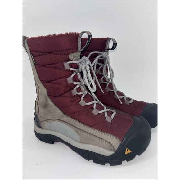 Keen Vail Tan Leather Red Insulated Waterproof Lace-Up Zip Winter Boots Wom. 7.5 - Picture 3 of 10